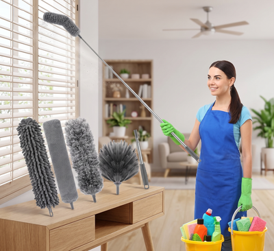 4-in-1 Extendable Feather Duster Cleaning Set — Multi-Purpose Microfiber Dusting Kit for Home, Office & Car